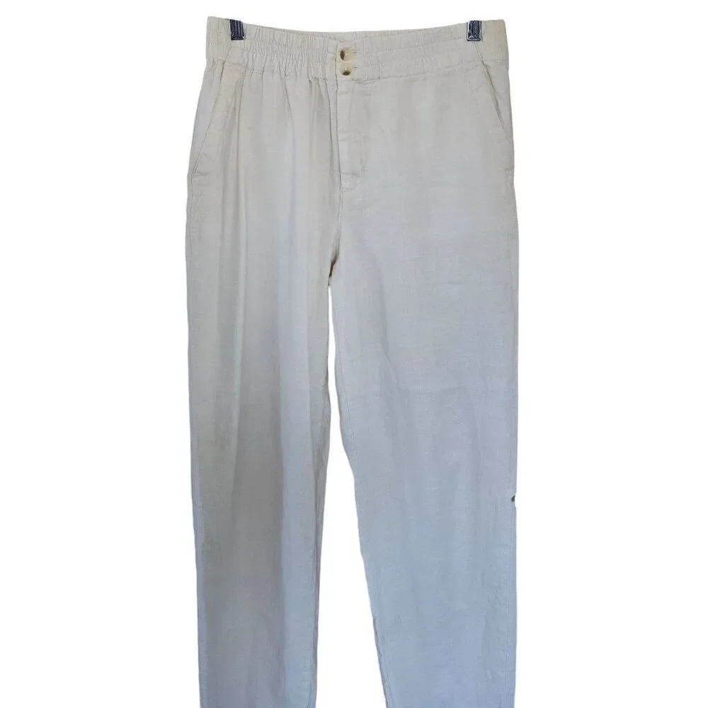 Marine Layer Mens Linen-Blend Elastic Waist Pants Size Small Beige